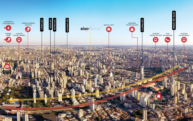 Eixo Platina: O Megaprojeto Que Está Transformando O Tatuapé 2 Mapa Ilustrado Do Eixo Platina No Tatuapé Com Estações De Metrô, Empreendimentos Da Porte Engenharia E Pontos Estratégicos Da Zona Leste