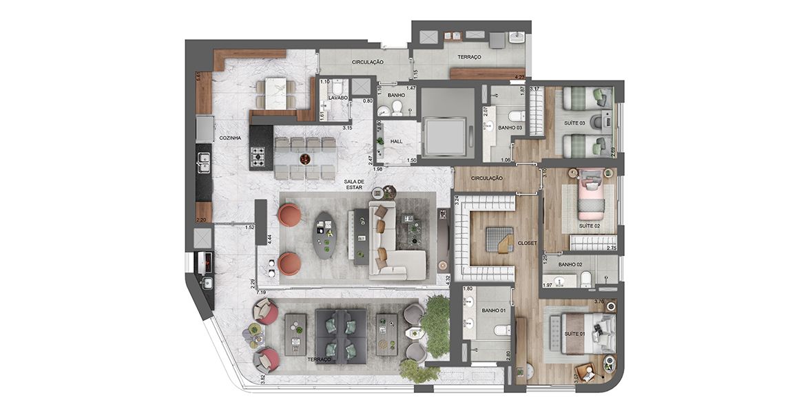 Planta Das Unidades De 196 M² - 3 Suítes Planta Das Unidades De 196 M² - 3 Suítes