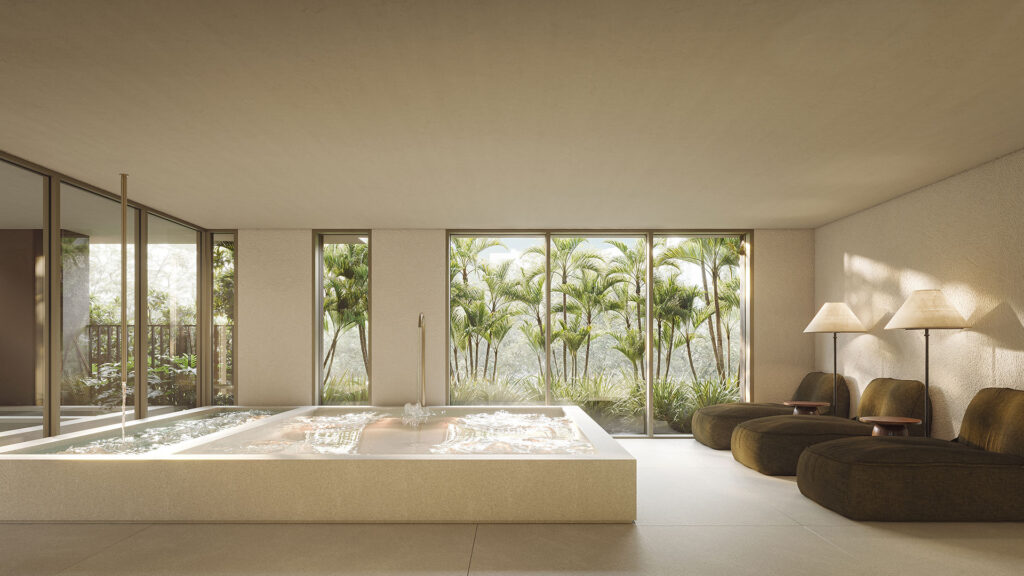 Apartamentos Luxuosos Em Pinheiros Com Lazer Inspirado Em Resorts 8 Piscina Coberta Climatizada Do Primo Pinheiros Com Pergolado E Vista Para Área Verde.