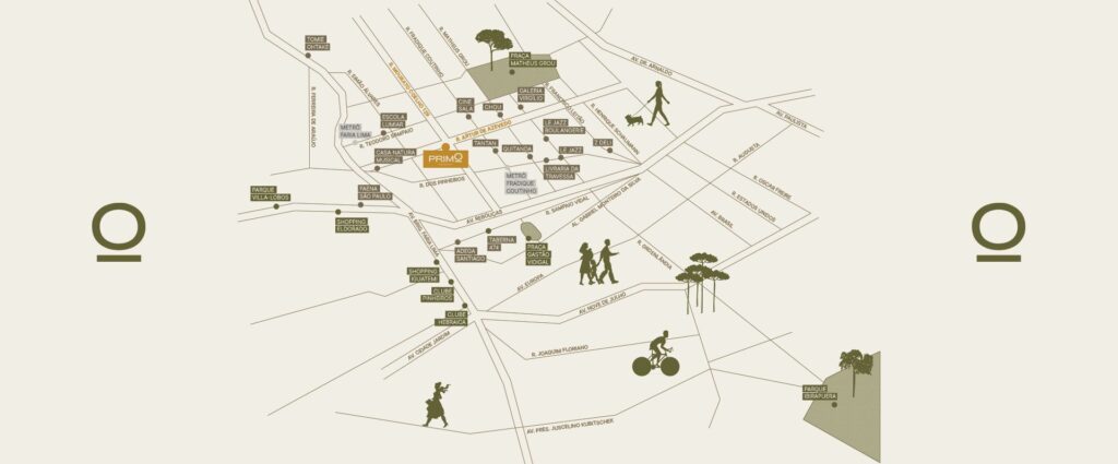 Apartamentos Luxuosos Em Pinheiros Com Lazer Inspirado Em Resorts 9 Mapa Ilustrado Com Os Principais Pontos De Interesse Próximos Ao Empreendimento Primo Pinheiros, Como Metrô Fradique Coutinho, Av. Rebouças, Faria Lima, Parque Villa-Lobos E Shopping Iguatemi.