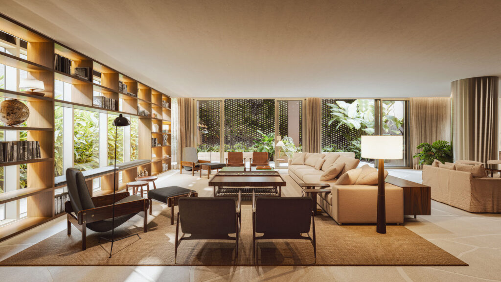 Apartamentos Luxuosos Em Pinheiros Com Lazer Inspirado Em Resorts 10 Salão De Festas Sofisticado Do Empreendimento Primo Pinheiros Com Projeto De Interiores Elegante, Iluminação Suave E Integração Com O Paisagismo.