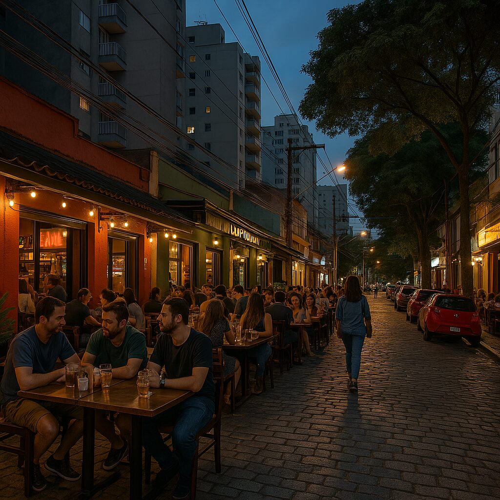 Como É Morar Na Vila Mariana? Guia Completo Do Bairro Mais Querido Da Zona Sul 7 Clientes Desfrutando De Refeições E Bebidas Em Um Bar Iluminado E Acolhedor Na Vila Mariana
