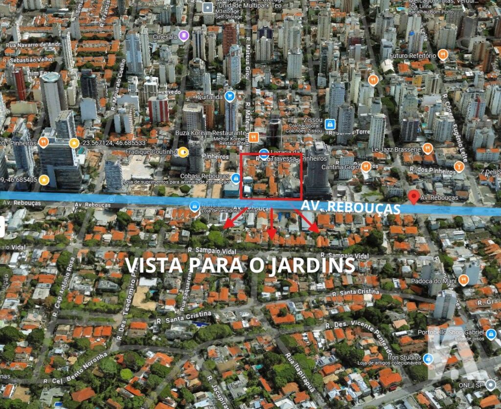 Duas Torres De 60 Andares Na Av. Rebouças: O Que Esperar Do Megaprojeto Da One Innovation? 4 Mapa Da Localização Do Novo Lançamento Da One Innovation Na Av. Rebouças Em Pinheiros, Com Destaque Para O Terreno E Vista Livre Para O Jardim Europa.