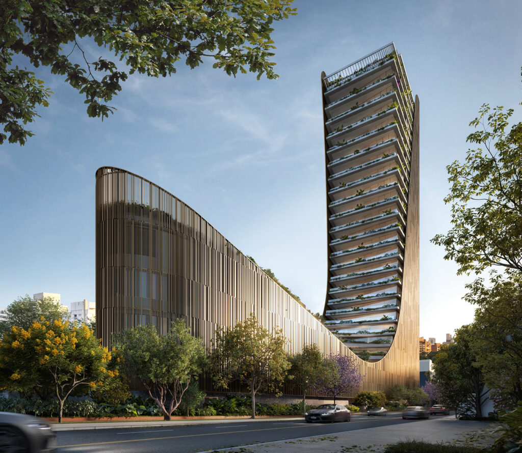 Conheça O Prédio Mais Impressionante Do Itaim Bibi 10 Vista Da Fachada Curva E Vertical Do Edifício Com Design Inovador