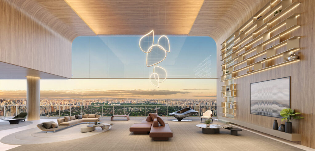 Lançamentos Cyrela 2025: Os Mais Desejados De São Paulo 8 Sala De Estar Integrada Ao Terraço Com Skyline De São Paulo No Epic Jardim Europa