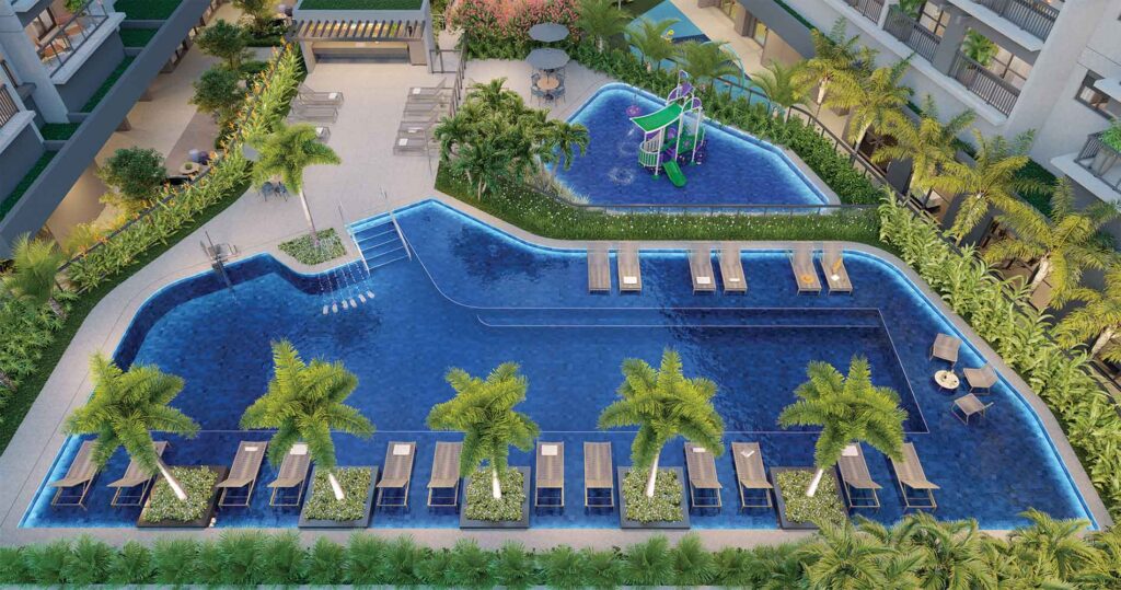 Blue Marine Home Resort Perspectiva Ilustrada Do Voo Piscina