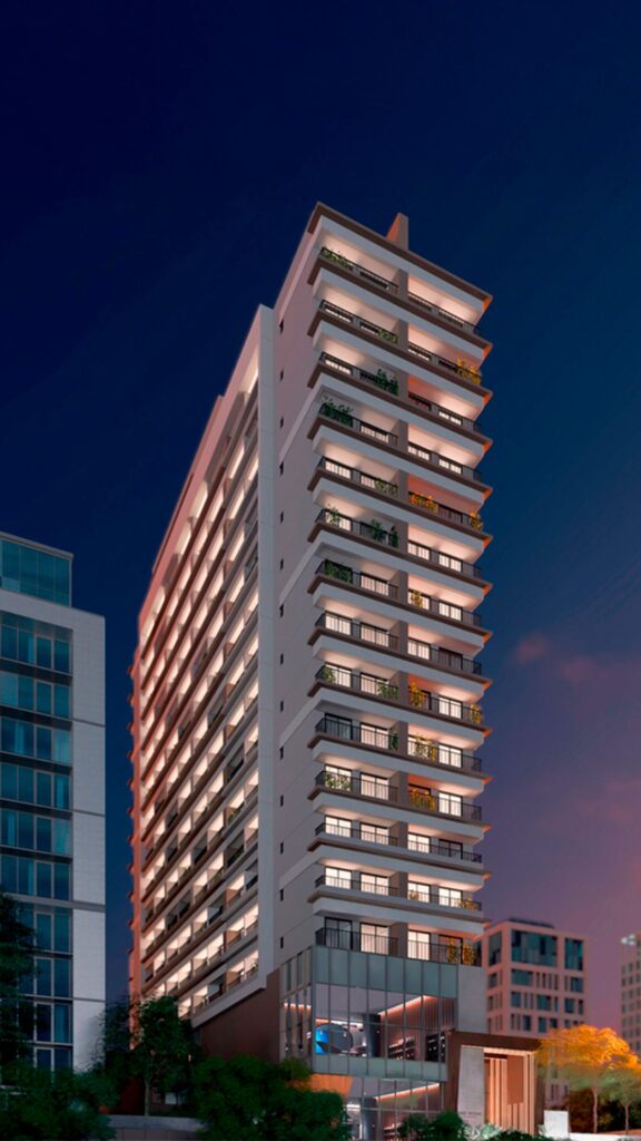 Fachada Do Stay Moema By Helbor Com Arquitetura Contemporânea, Studios Mobiliados E Localização Estratégica No Bairro De Moema – Sp